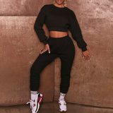 Fashion Rib 2 Piece Set Women Tracksuit Fall Crop Tops Leggings Casual Sweet High Stretch Jogger Outfits Streetwear