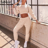 Fashion Rib 2 Piece Set Women Tracksuit Fall Crop Tops Leggings Casual Sweet High Stretch Jogger Outfits Streetwear