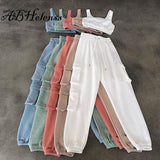 Women Tracksuits Streetwear Sets Sleeveless Crop Tops Pocket Sweatpants Baggy Pants Two Piece Set Women Casual Joggers Trousers
