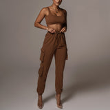 Women Tracksuits Streetwear Sets Sleeveless Crop Tops Pocket Sweatpants Baggy Pants Two Piece Set Women Casual Joggers Trousers