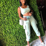 Women Tracksuits Streetwear Sets Sleeveless Crop Tops Pocket Sweatpants Baggy Pants Two Piece Set Women Casual Joggers Trousers