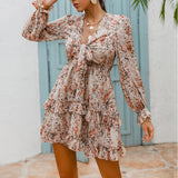 Floral Long Sleeve Chiffon Mini Dress