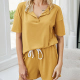 Outdoor Wear Simple Durable Home Solid Color Short Sleeve Casual  Two Piece