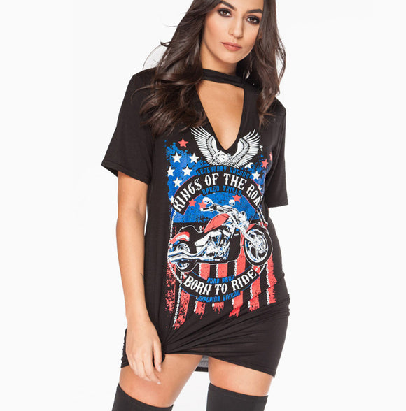 Born to Ride Graphic V-neck Long T-shirt