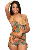 Women's Orange True Timber Tankini Top/Shorts Swimwear