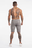 Check Shorts With Black Stripe - Stone Grey