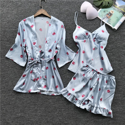 Ava Satin Three-Piece Pajamas Cami and Robe Set