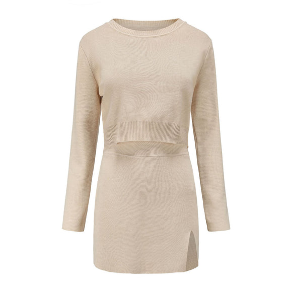 Samantha Two-Piece Knit Light Weight Long Sleeve Skirt Set
