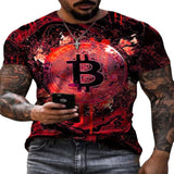 Mens Short Sleeve Loose T-shirt Bitcoin 3D Print Slim Round Neck Pullover Plus Size Casual Streetwear Fashion T Shirt For Men