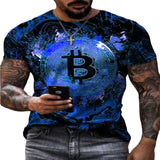 Mens Short Sleeve Loose T-shirt Bitcoin 3D Print Slim Round Neck Pullover Plus Size Casual Streetwear Fashion T Shirt For Men