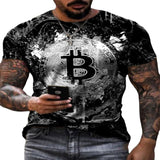Mens Short Sleeve Loose T-shirt Bitcoin 3D Print Slim Round Neck Pullover Plus Size Casual Streetwear Fashion T Shirt For Men