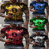 Mens Short Sleeve Loose T-shirt Bitcoin 3D Print Slim Round Neck Pullover Plus Size Casual Streetwear Fashion T Shirt For Men