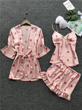 Ava Satin Three-Piece Pajamas Cami and Robe Set