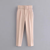 High Waist Pleated Belted Pants