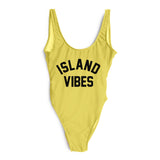 Sexy Swimwear Women ISLAND VIBES Letter Print Swimwear Women High Cut Low Back Bathing Suits