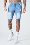 Distressed Skinny Denim Shorts - Light Blue