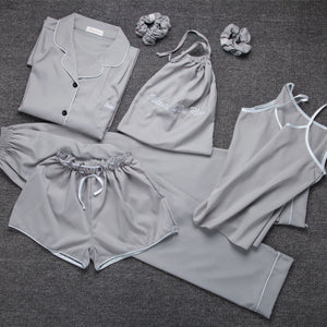 Luxie Silk Seven-Piece Silk Pajamas - Multi Variants