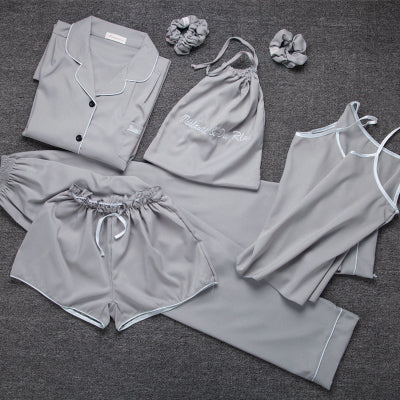 Luxie Silk Seven-Piece Silk Pajamas - Multi Variants