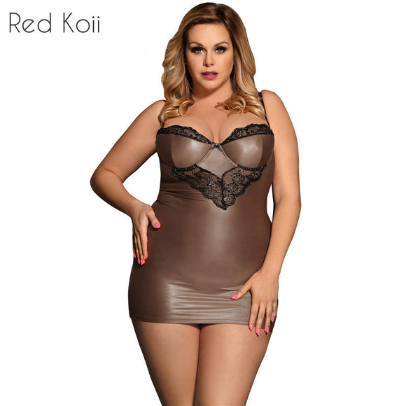 Plus Size Faux Leather Sexy Lingerie Nightdress