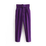 High Waist Pleated Belted Pants