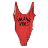 Sexy Swimwear Women ISLAND VIBES Letter Print Swimwear Women High Cut Low Back Bathing Suits