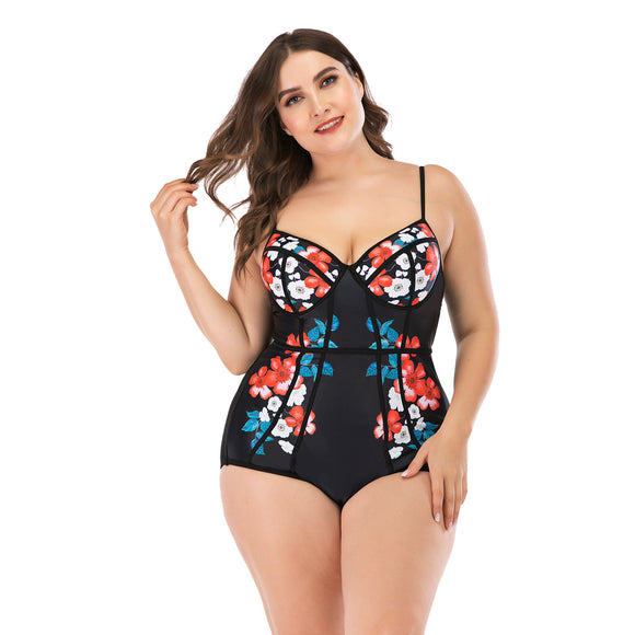 Flirty Floral Corset Swimsuit Plus