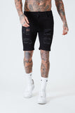 Ripped Skinny Denim Shorts - Black