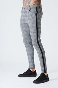 Skinny Check Trousers With Black Stripe - Grey