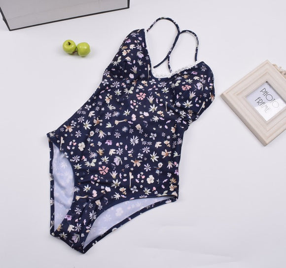 Floral Lace Trim Spaghetti Strap Swimsuit