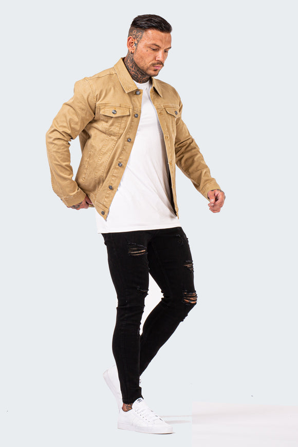 Distressed Denim Jacket - Sand