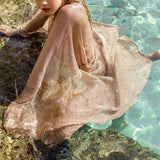 In-X Sexy gold swimsuit cover ups women Summer beach dress Strap belt cover up Kaftan Ladies kimono Bat sleeve Beach wear bather