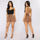 Womens High waist Shorts Elastic Waist Belt Bandage Solid Shorts Female Beach Loose Shortpants