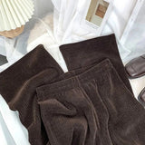 Korean Style Corduroy Wide Leg Pants Women Loose Straight Leg Pants Large Size Office elegant Elastic High Waist Trousers