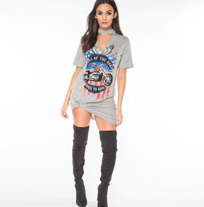 Born to Ride Graphic V-neck Long T-shirt