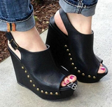 Super high heel sandals wedge with buckle large size sandals