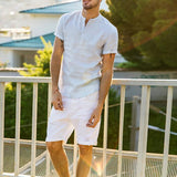Slim Fit No Collar Linen Shirt