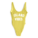 Sexy Swimwear Women ISLAND VIBES Letter Print Swimwear Women High Cut Low Back Bathing Suits