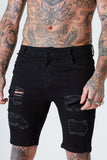 Ripped Skinny Denim Shorts - Black