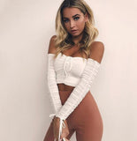 Off Shoulder Crop Tops Casual Ruched Pleated White T-shirt Women Short Sleeve Cropped Tshirt for Women Clothing