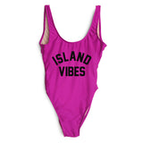 Sexy Swimwear Women ISLAND VIBES Letter Print Swimwear Women High Cut Low Back Bathing Suits
