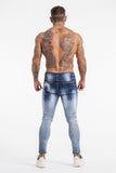 Skinny Ripped Paint Splash Jeans - Blue