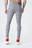 Skinny Check Trousers With White Stripe - Grey