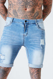 Distressed Skinny Denim Shorts - Light Blue