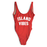 Sexy Swimwear Women ISLAND VIBES Letter Print Swimwear Women High Cut Low Back Bathing Suits