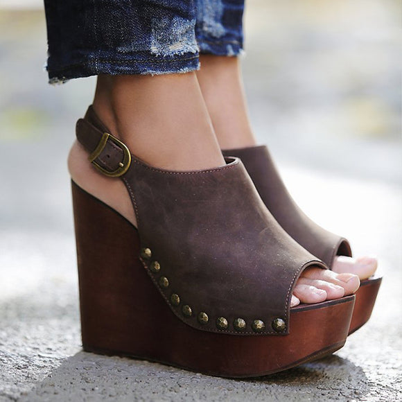 Super high heel sandals wedge with buckle large size sandals