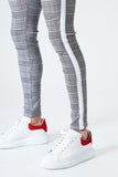 Skinny Check Trousers With White Stripe - Grey