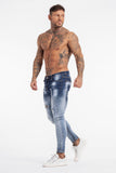 Skinny Ripped Paint Splash Jeans - Blue