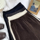 Korean Style Corduroy Wide Leg Pants Women Loose Straight Leg Pants Large Size Office elegant Elastic High Waist Trousers
