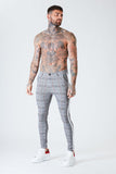 Skinny Check Trousers With White Stripe - Grey