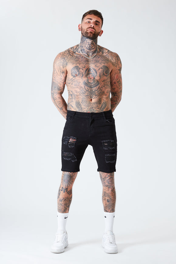 Ripped Skinny Denim Shorts - Black